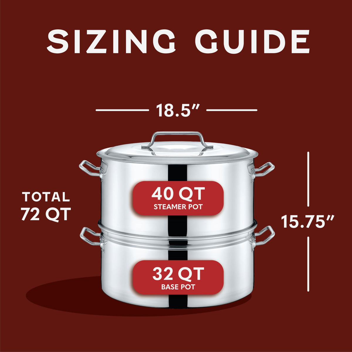 Extra Large Stainless Steel Stock Pot Steamer and Braiser Combo 40 QT H16595