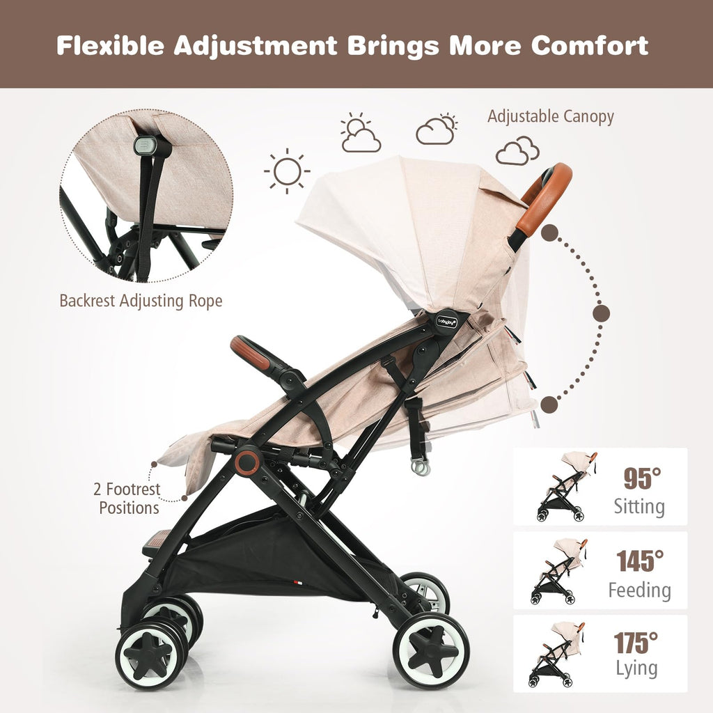 Lightweight Compact Baby Stroller with 5-Point Harness and Storage Basket, Beige R5907