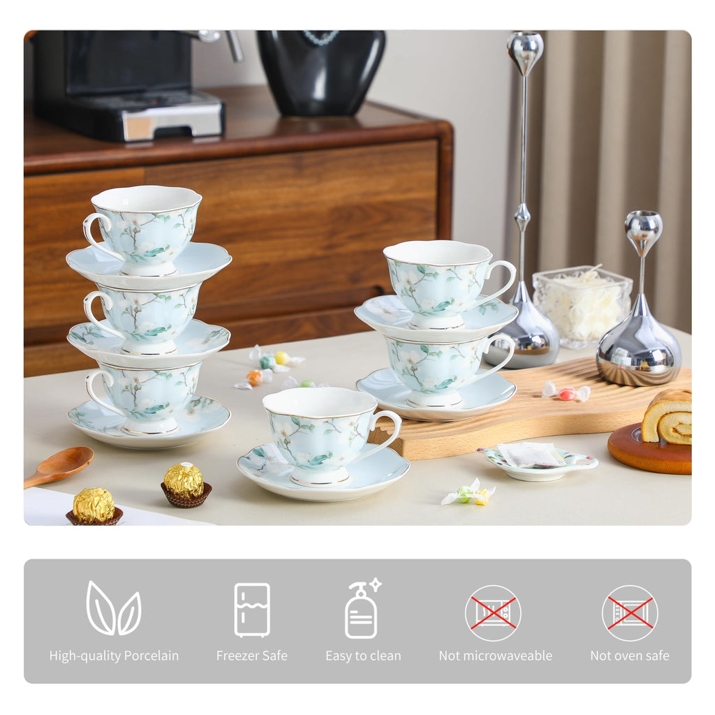 6oz Porcelain Tea Cup & Saucer Set of 6 S375003