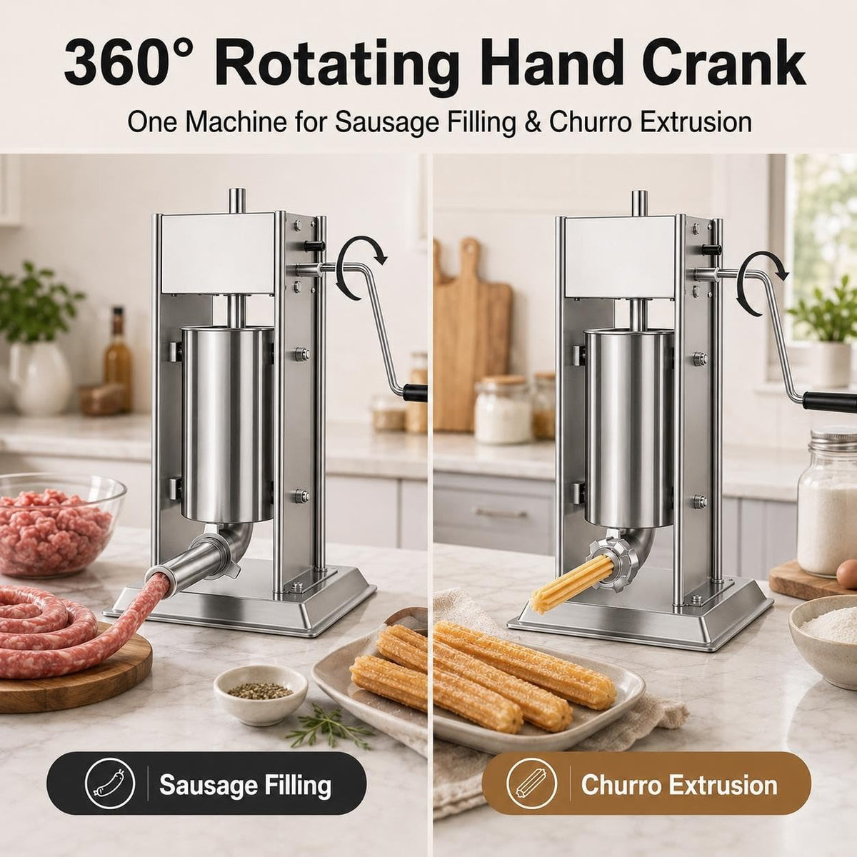 Manual Churro Maker & Sausage Filler, Stainless Steel E635