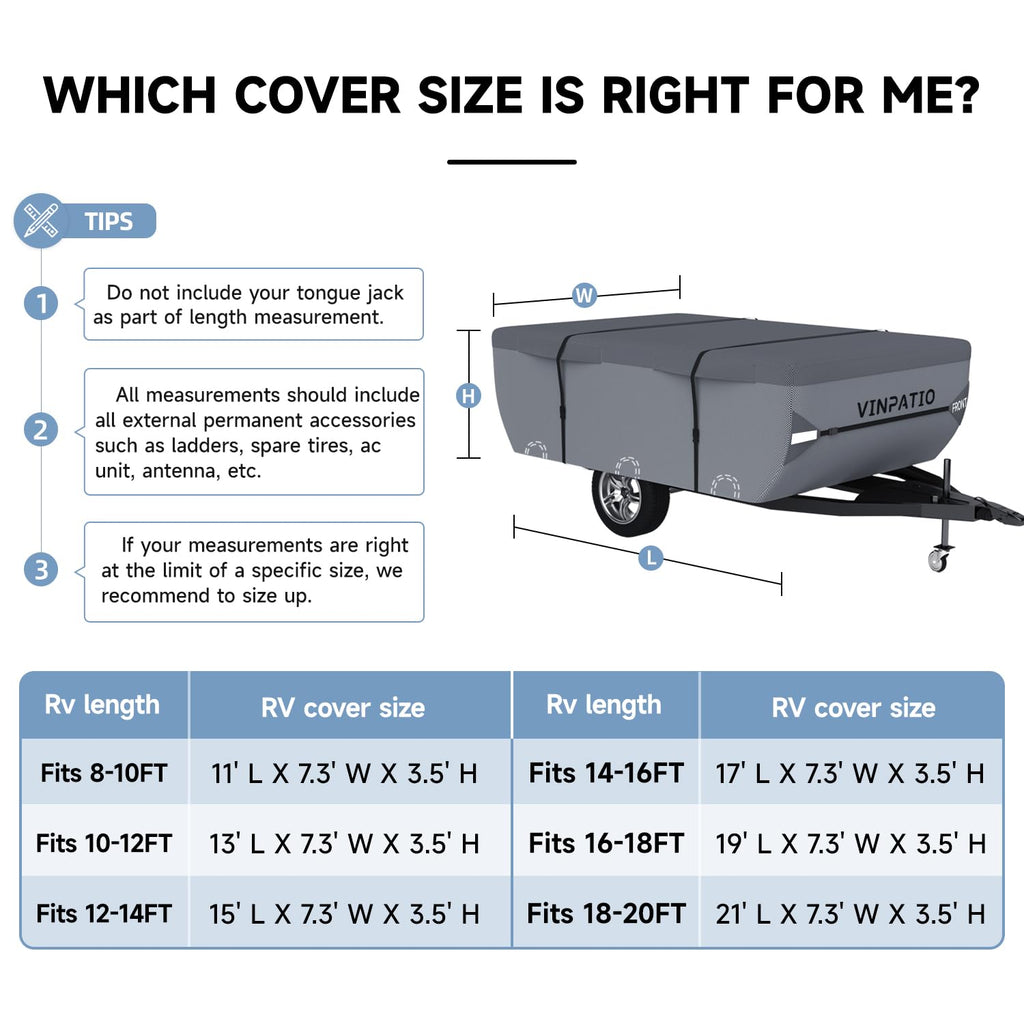 Waterproof Anti-UV Pop Up Camper Cover Fits 14'-16' Trailers W53012
