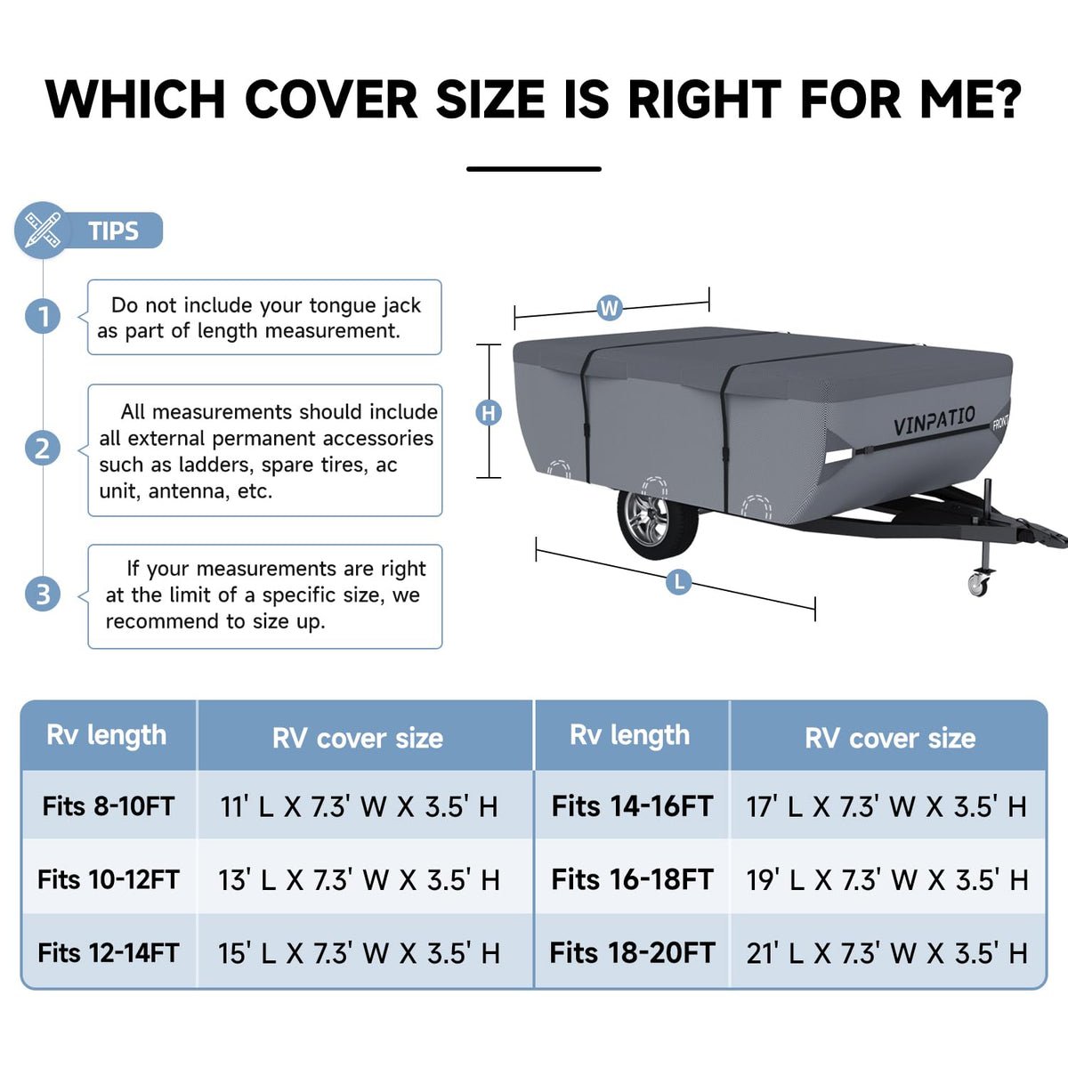 Waterproof Anti-UV Pop Up Camper Cover Fits 14'-16' Trailers W53012