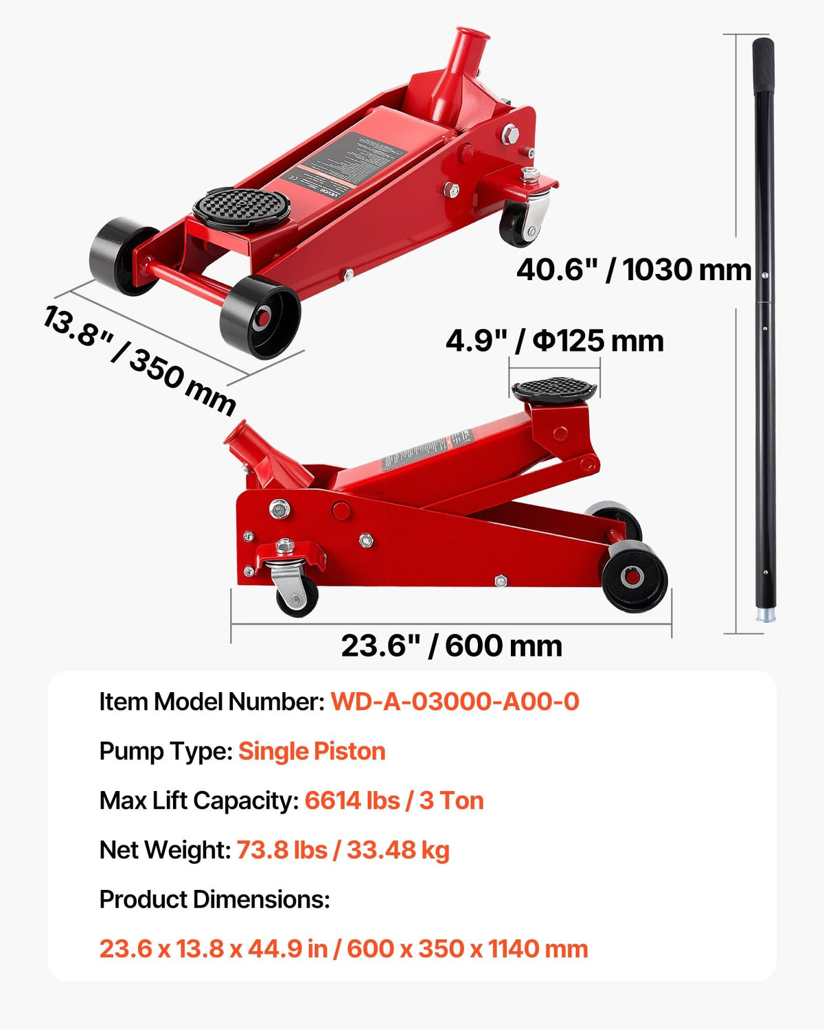 3 Ton Low Profile Steel Hydraulic Floor Jack S35131