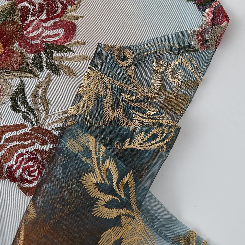 Embroidered Sheer Curtains with Floral Patterns 100"W x 84"L B237929