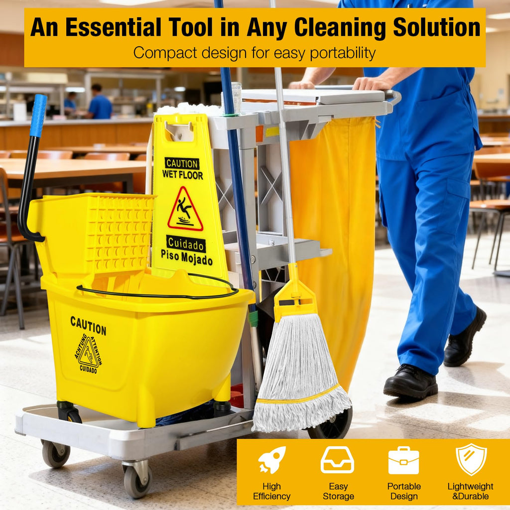 Yellow 35Qt Mop Bucket with Side Press Wringer on Wheels Z162