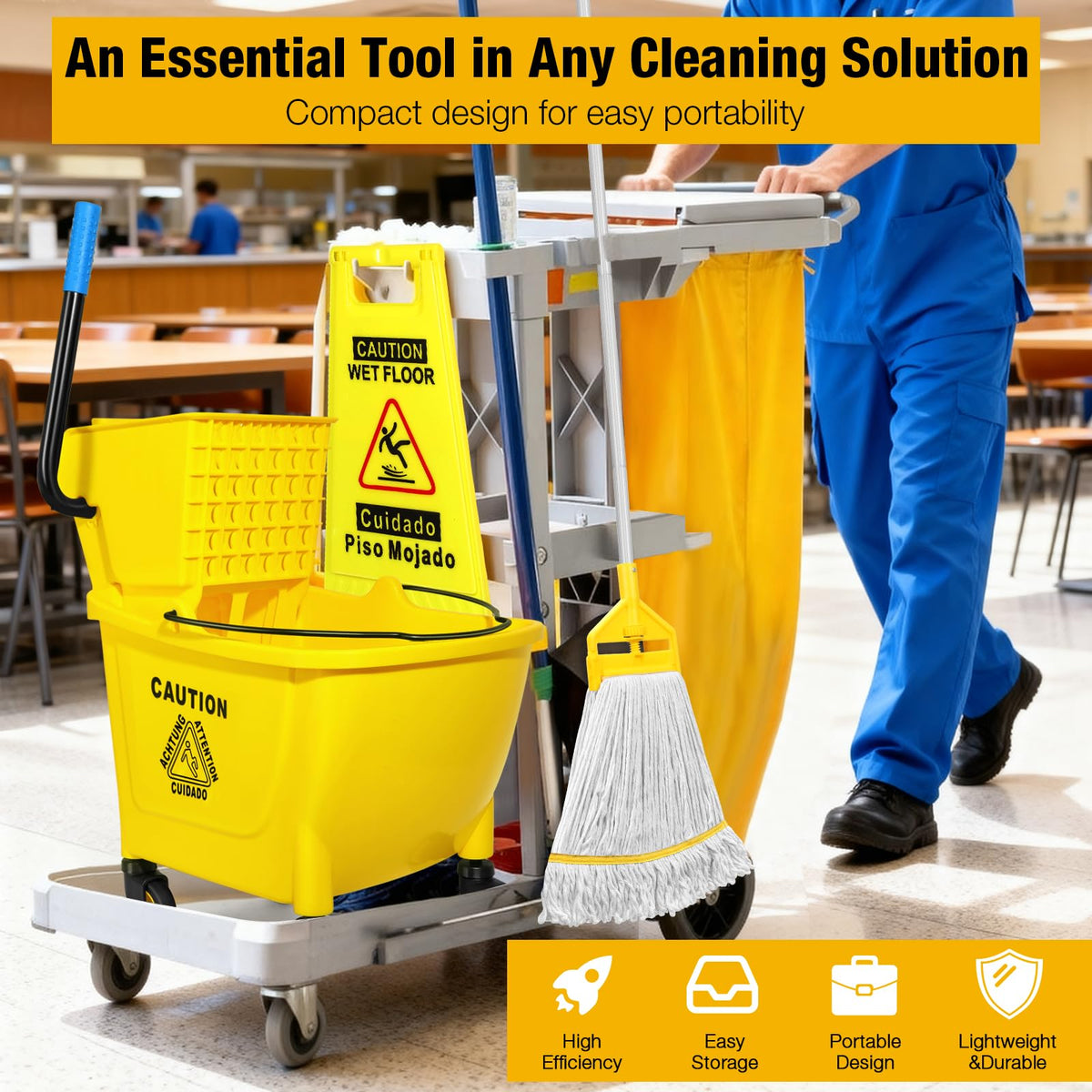Yellow 35Qt Mop Bucket with Side Press Wringer on Wheels Z162