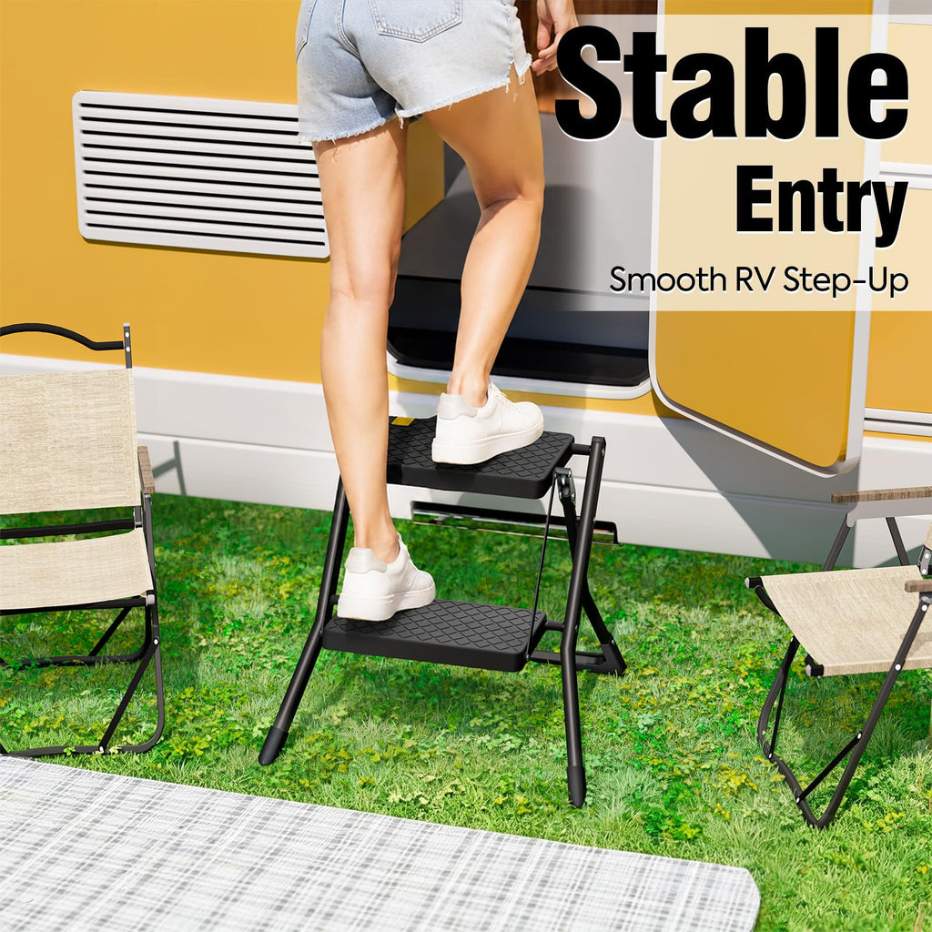 2 Step Folding Stool Ladder 330lb Cap Black Z63943