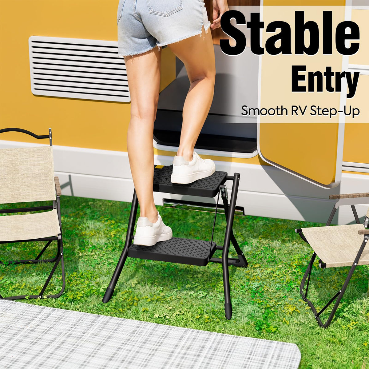 2 Step Folding Stool Ladder 330lb Cap Black Z63943