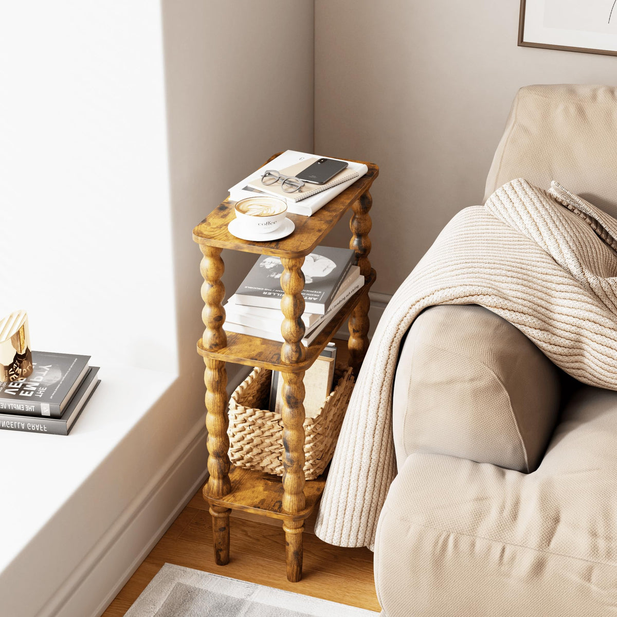 Side Table with Storage Shelf, 3-Tier Small Coffee Table B76770