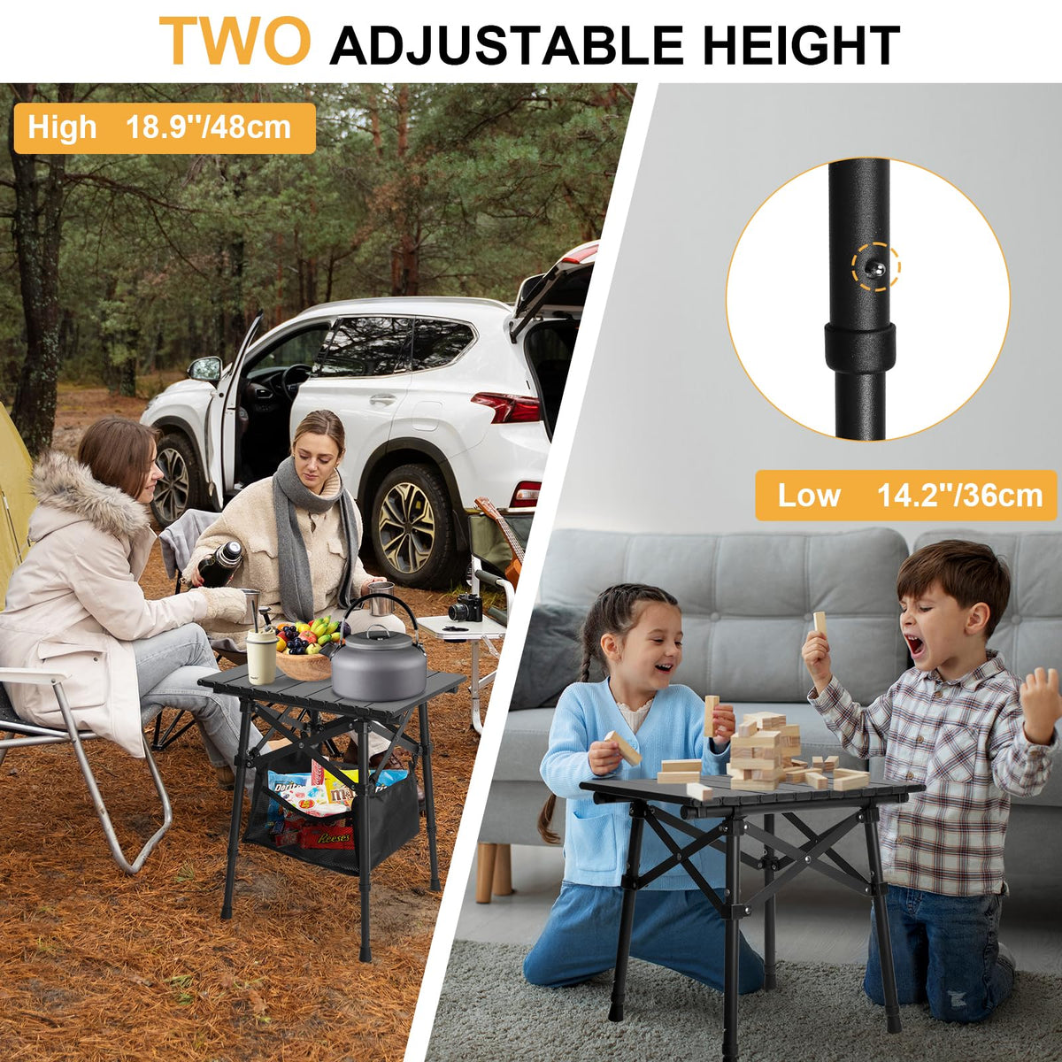 Folding Camping Side Table, Adjustable Height C544287