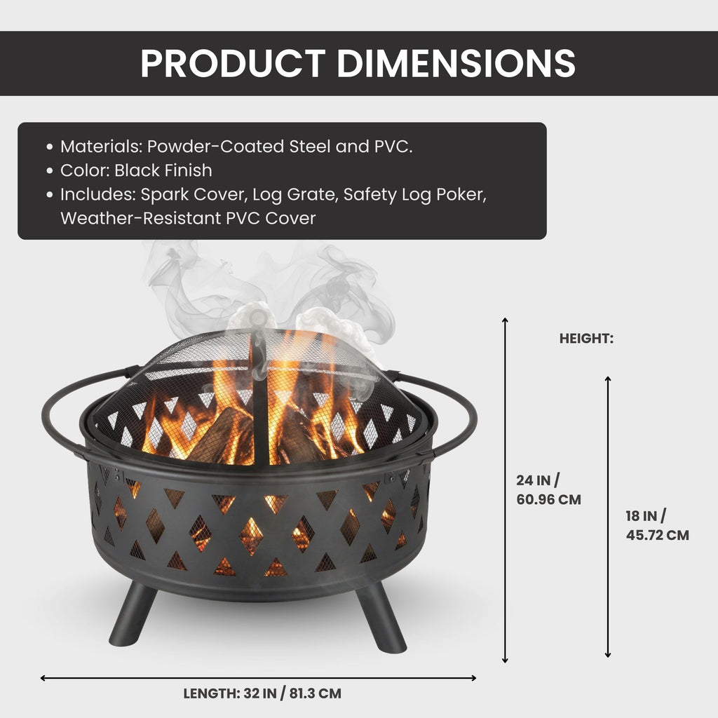 Black 32-Inch Outdoor Fire Pit V4683