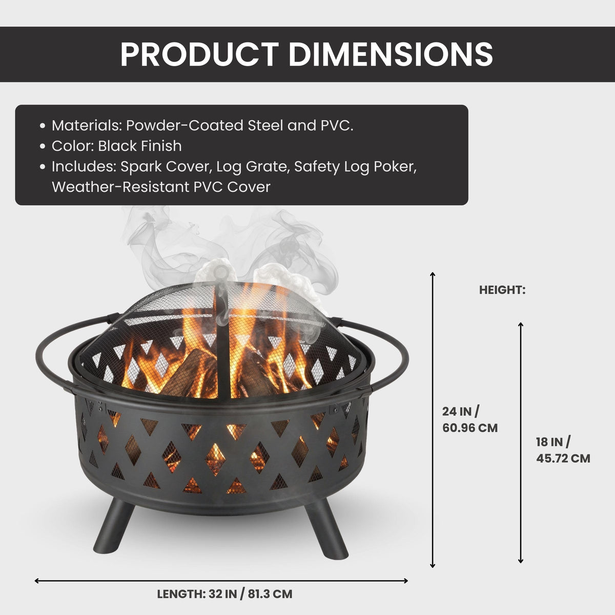 Black 32-Inch Outdoor Fire Pit V4683