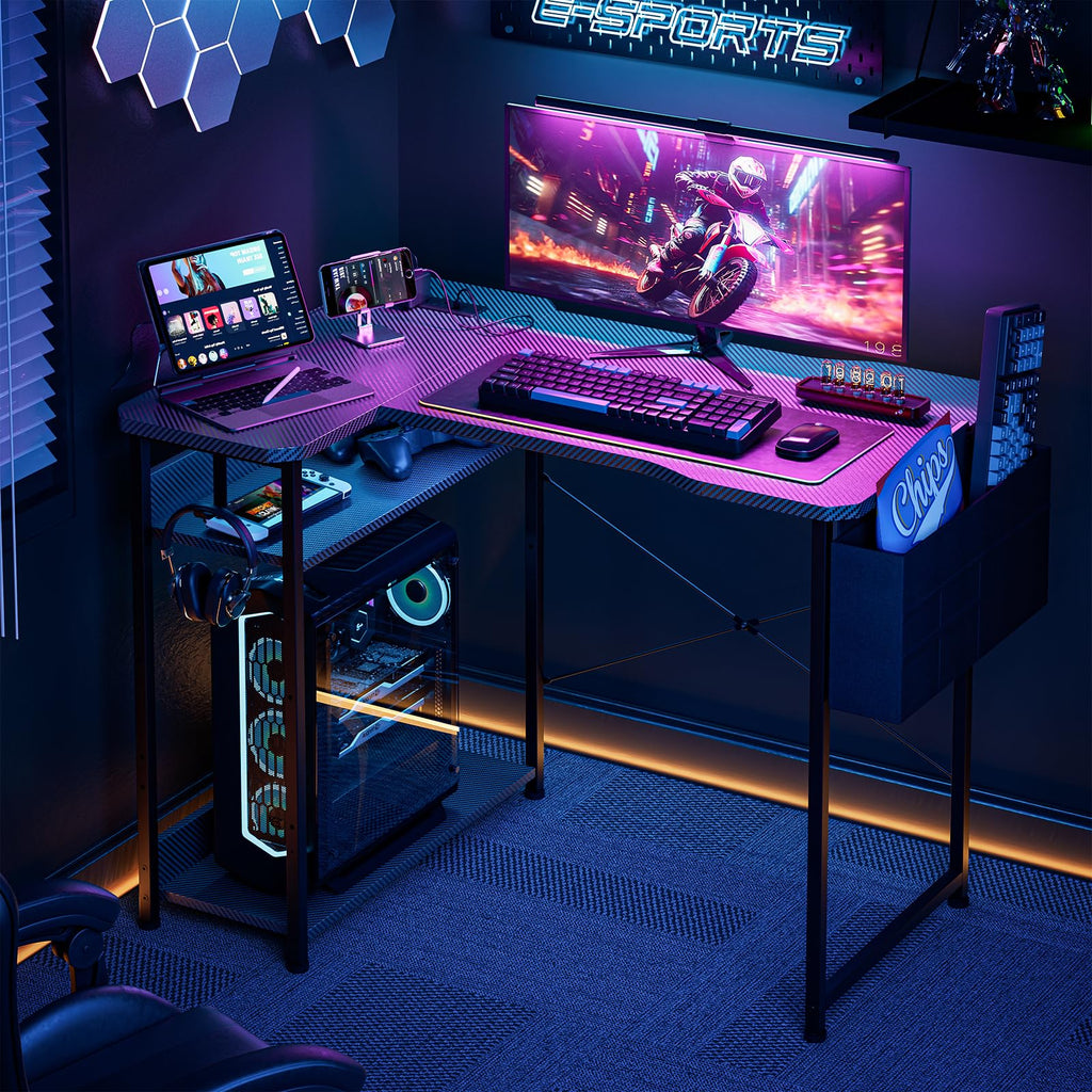 L Shaped Gaming Desk 40 Inch Black Carbon D774
