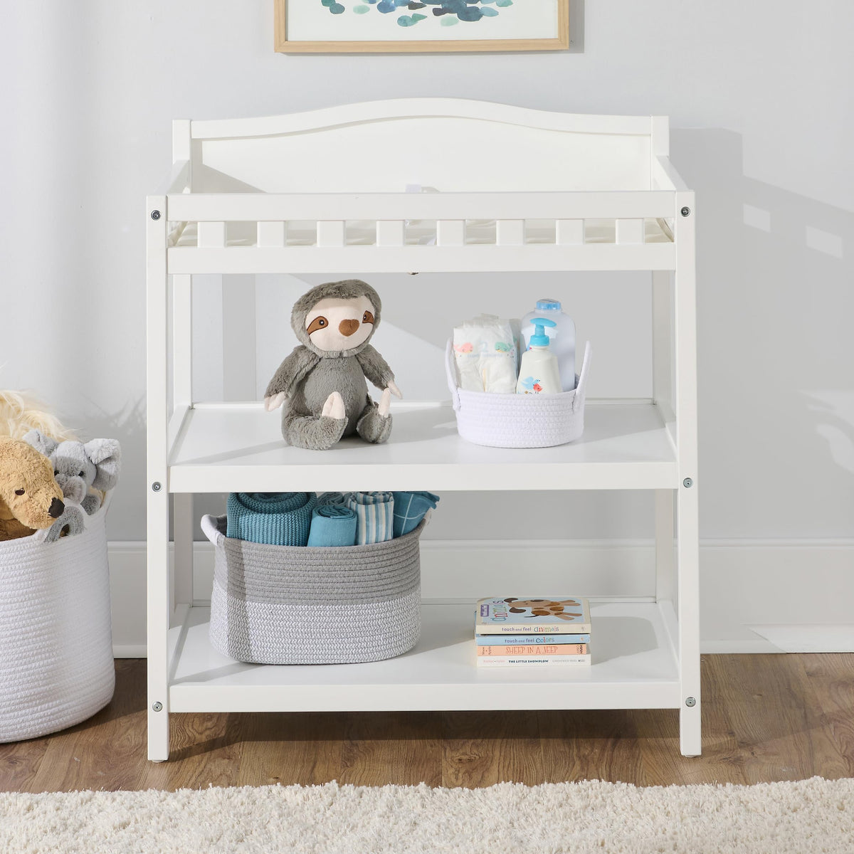 White Baby Changing Table with Pad & Storage Shelves E9421