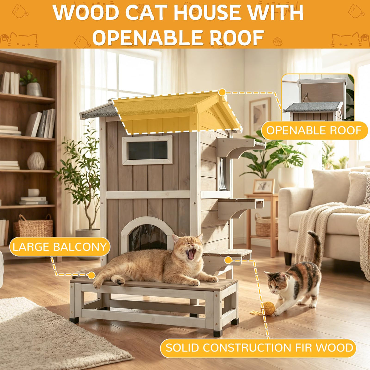 Weatherproof Wooden Outdoor Cat House Q1912