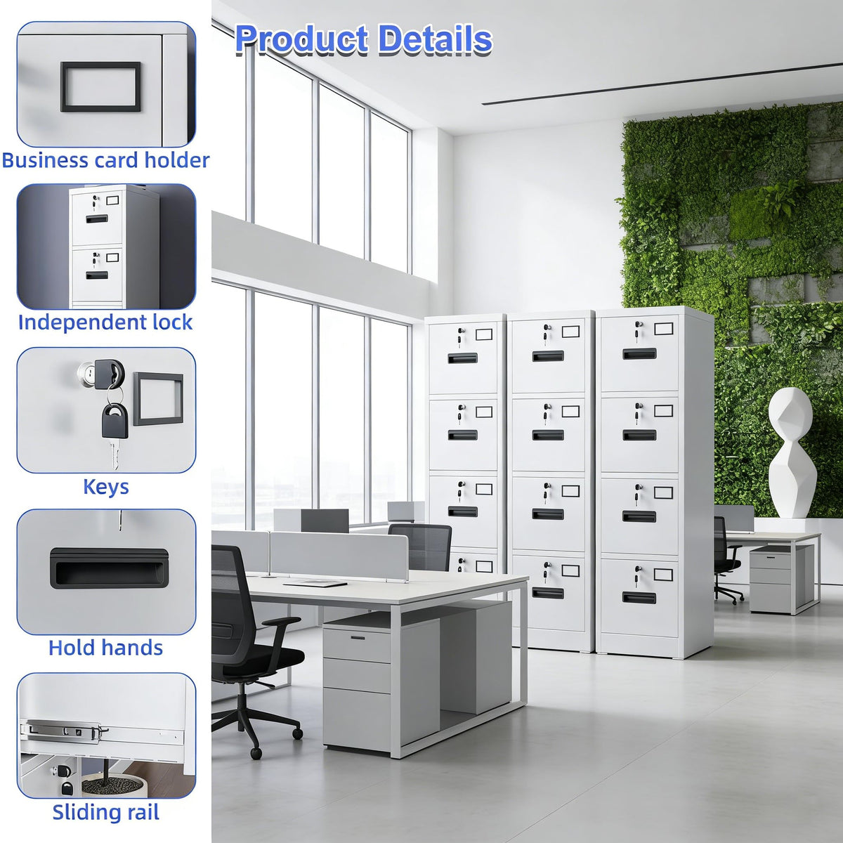 4 Drawer White Metal File Cabinet M8959