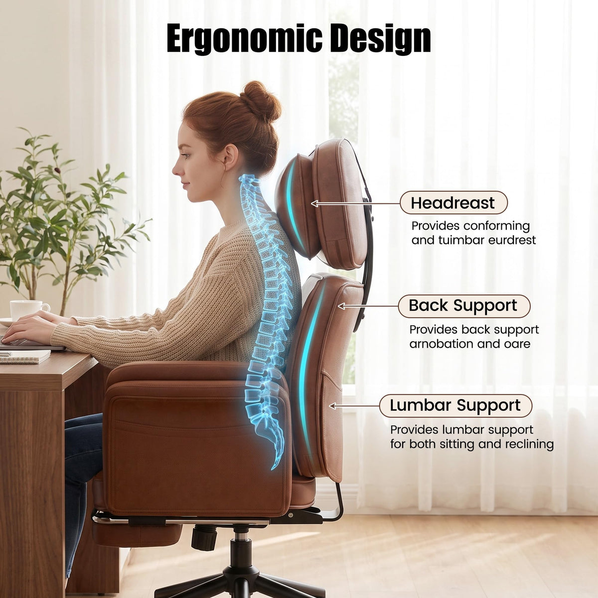 Brown Criss Cross Office Chair with Flip-Up Armrests and Headrest R743