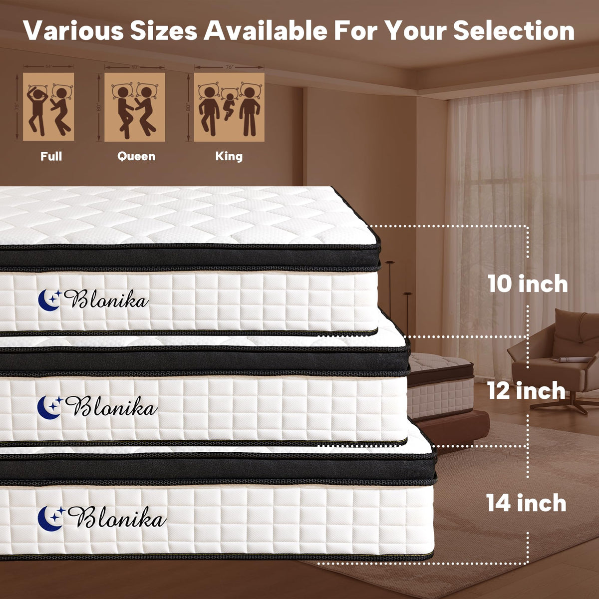 Full Size 12 Inch Memory Foam Pocket Spring Medium Firm Mattress H466