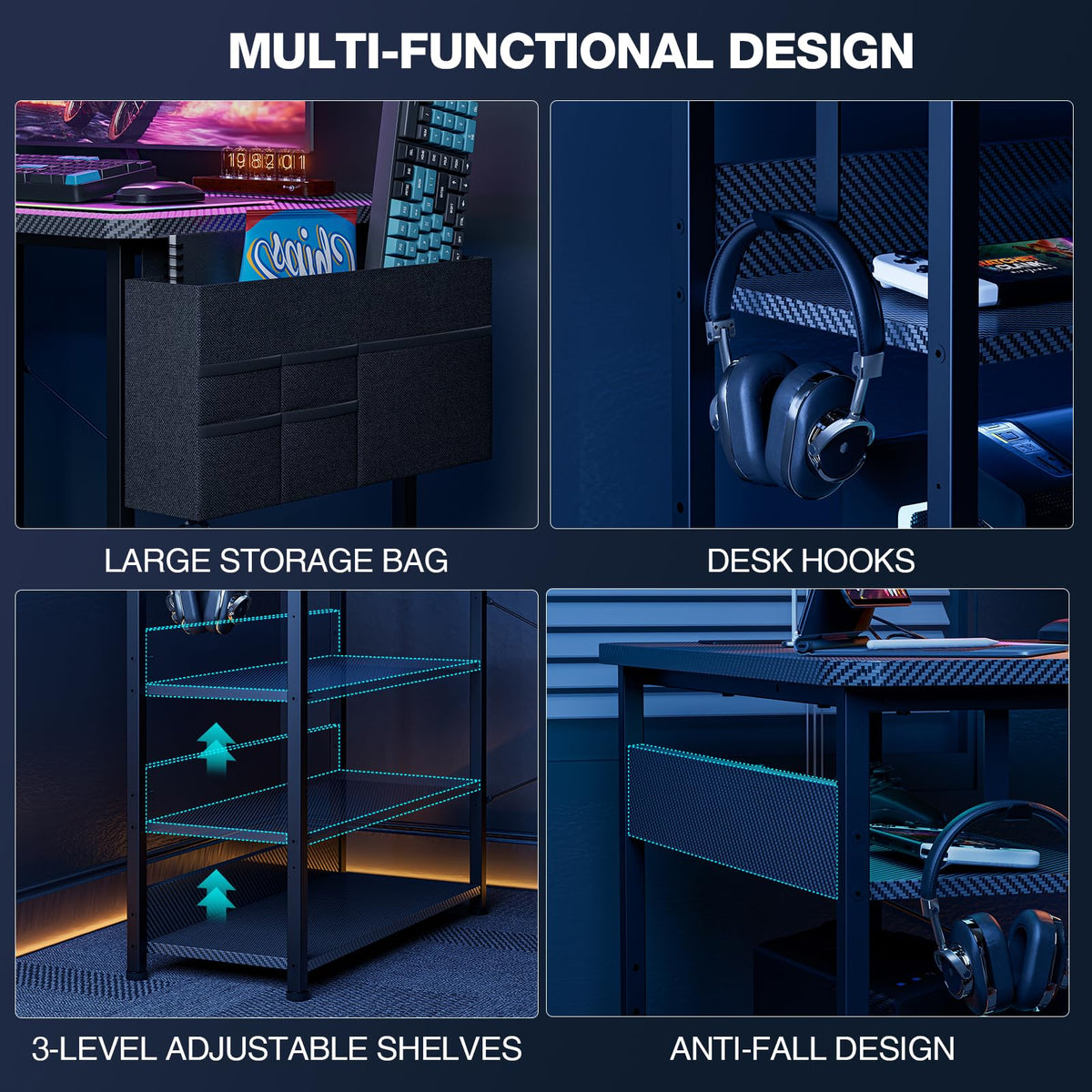 L Shaped Gaming Desk 40 Inch Black Carbon D774