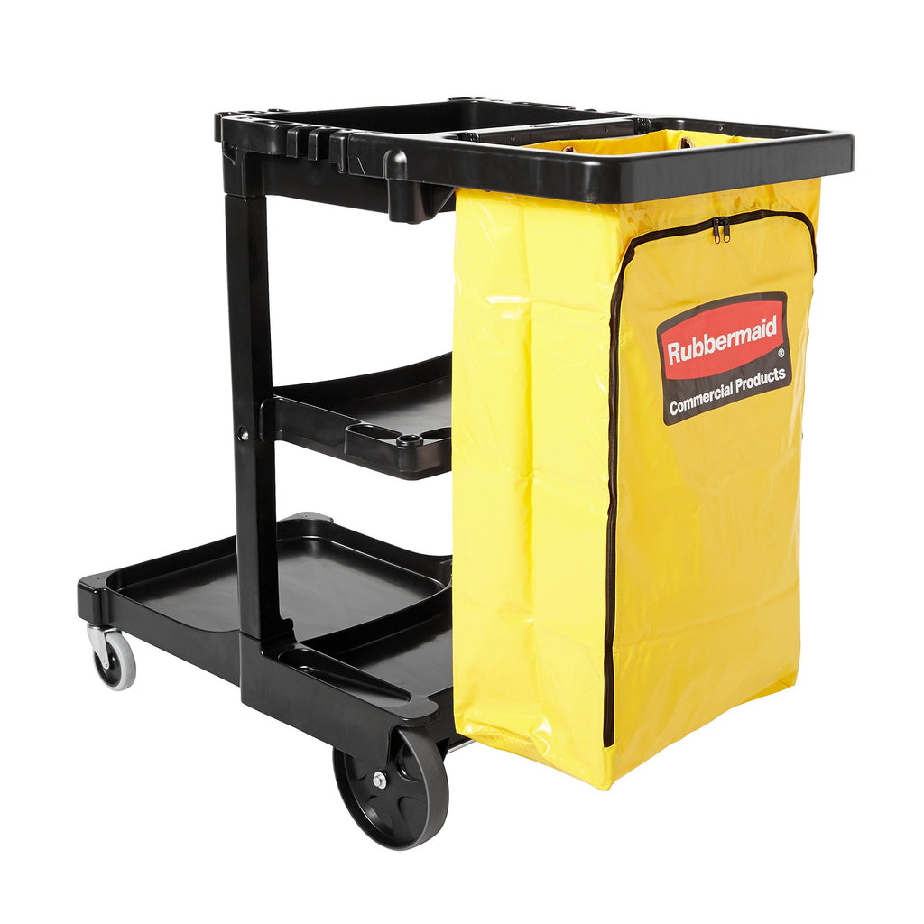 3-Shelf Wheeled Cleaning Cart with Yellow Vinyl Bag F495862