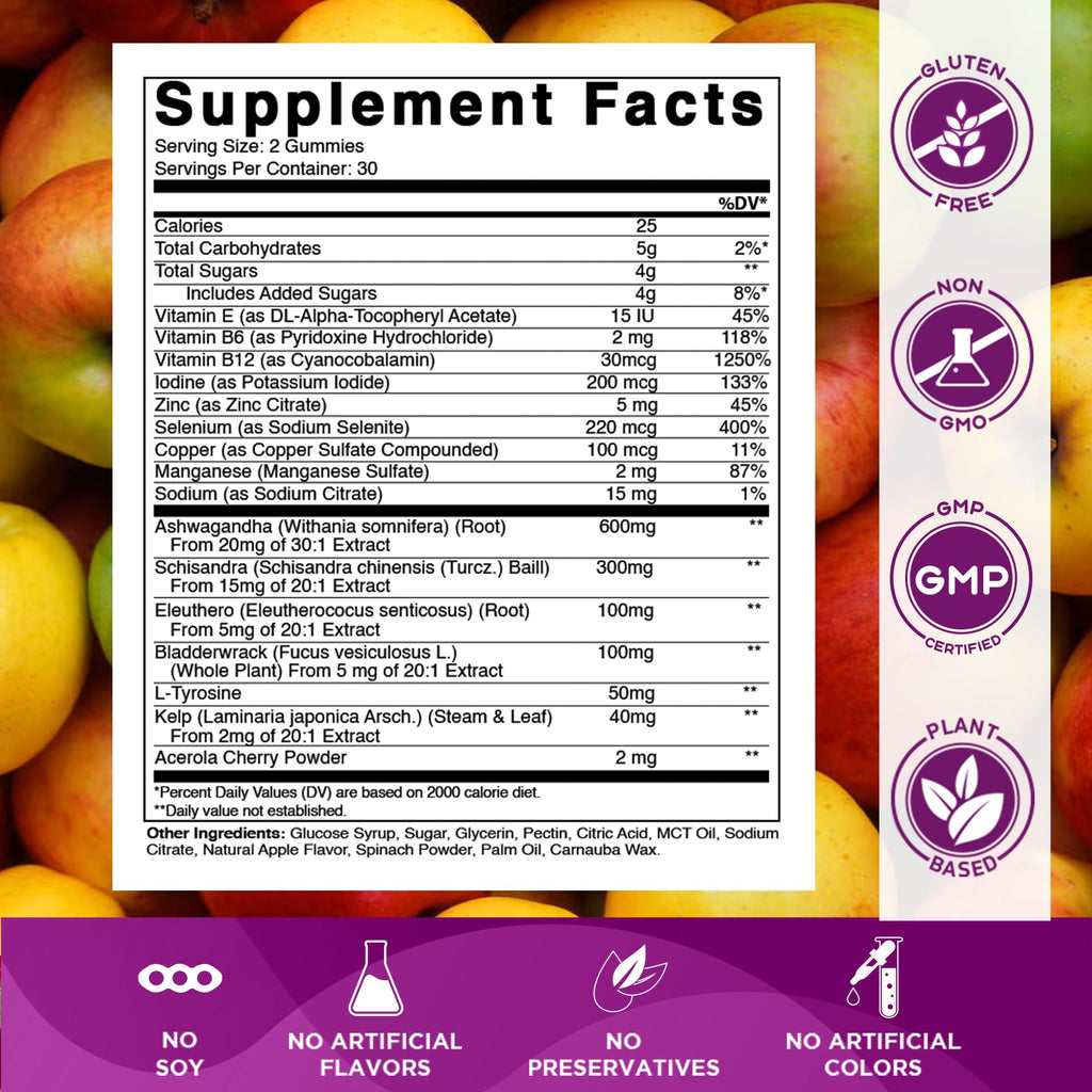 Thyroid Gummies with Iodine & Kelp, 60 Gummies R3400