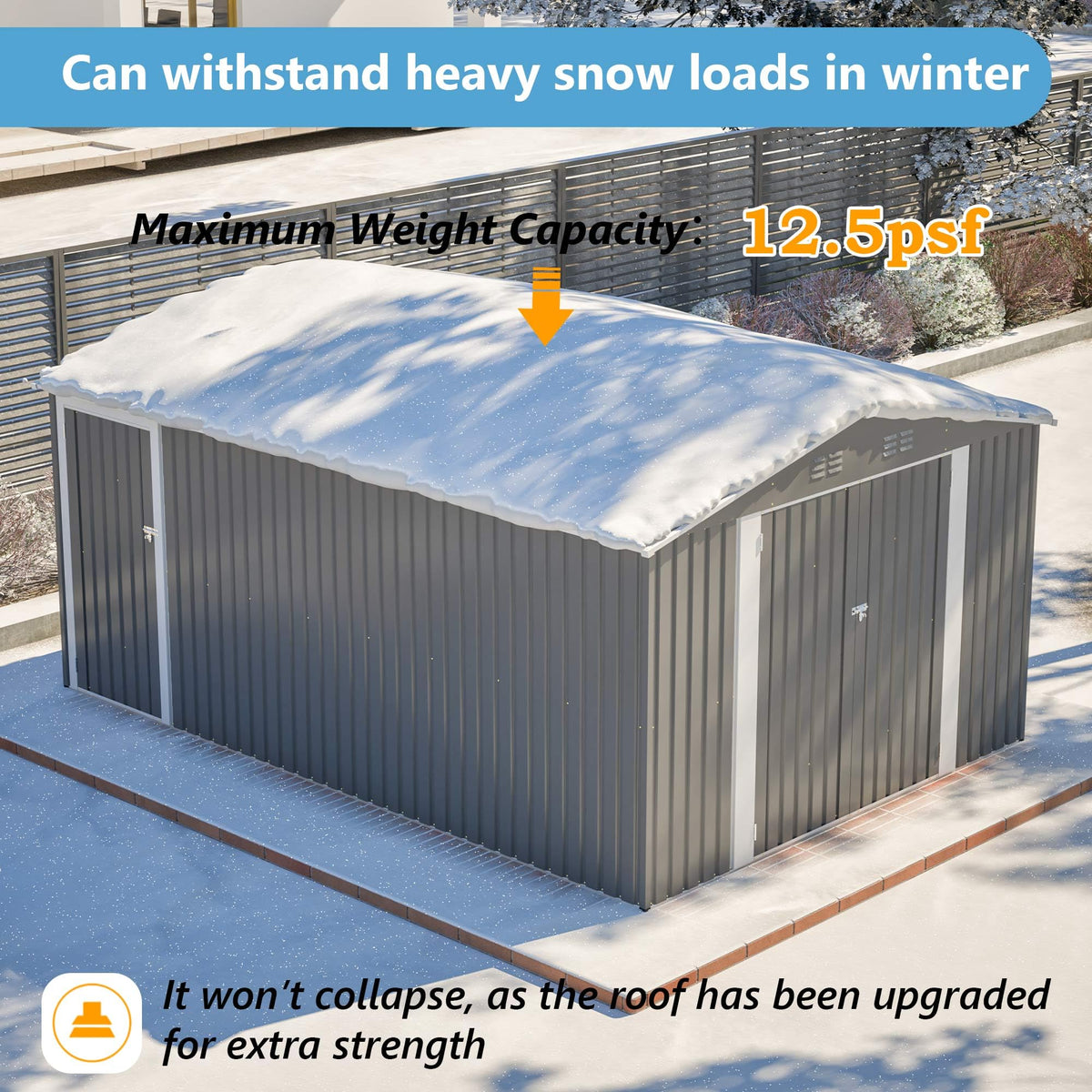 10x14 FT Waterproof Metal Storage Shed with 3 Lockable Doors G39628