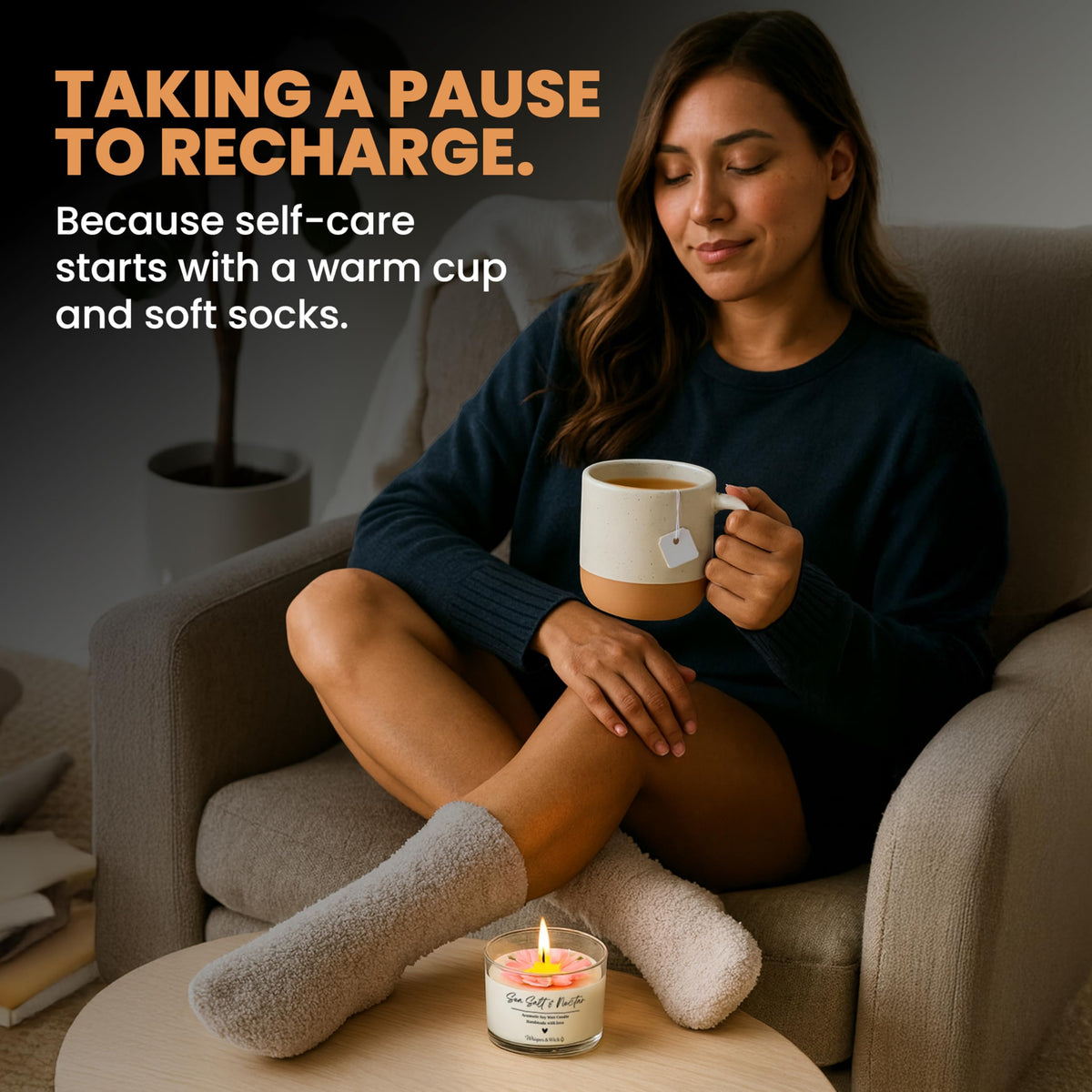 Ceramic Mug Socks Candle Tea Gift Set J163707