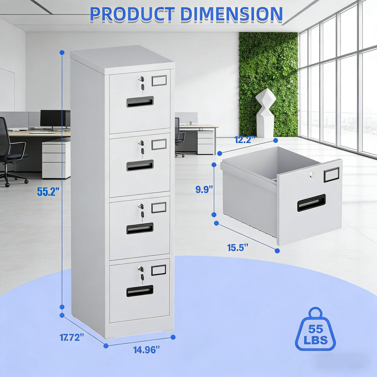 4 Drawer White Metal File Cabinet M8959