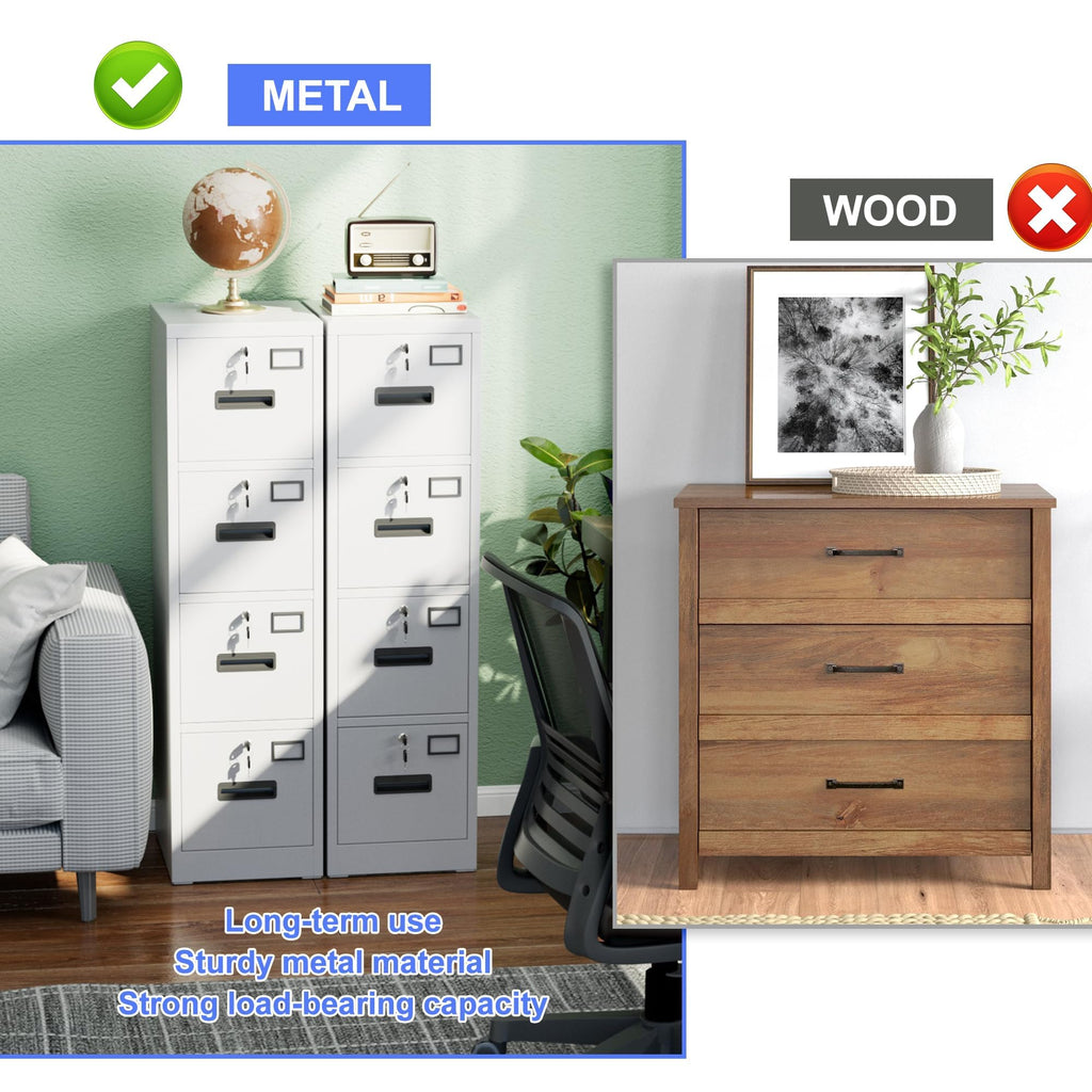 4 Drawer White Metal File Cabinet M8959