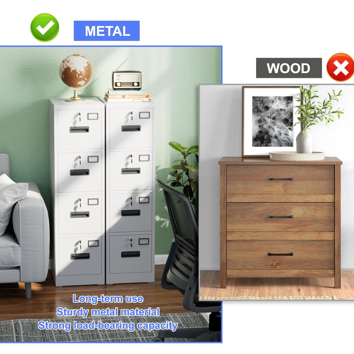 4 Drawer White Metal File Cabinet M8959