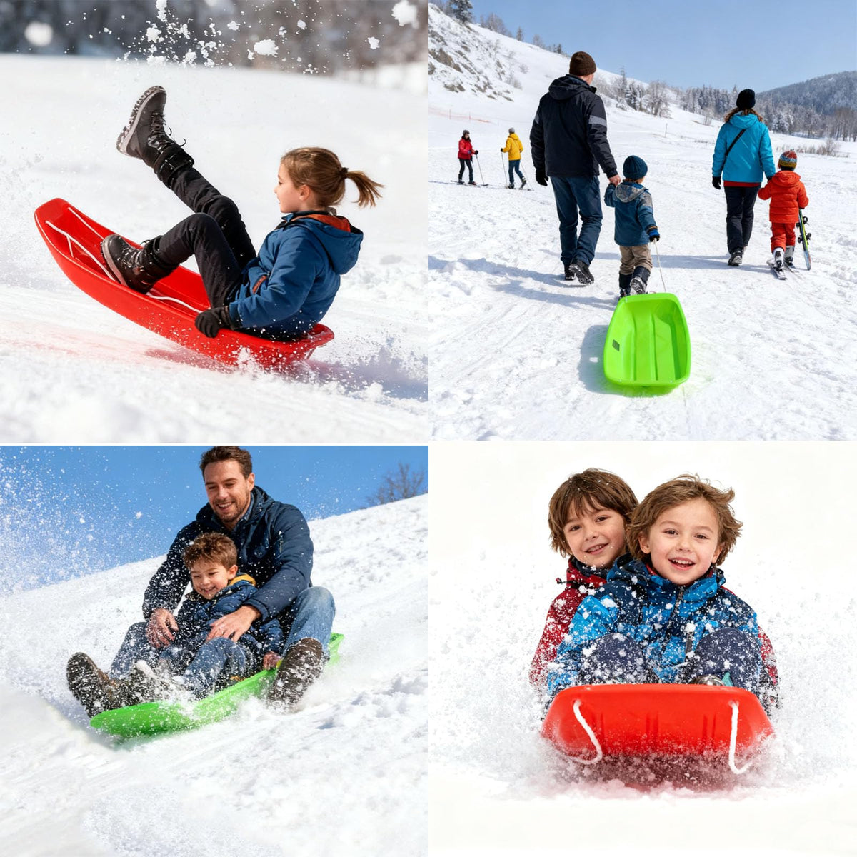 Cold Resistant Flexible Snow Sled with Pull Rope & Handles 35 Inch O36791