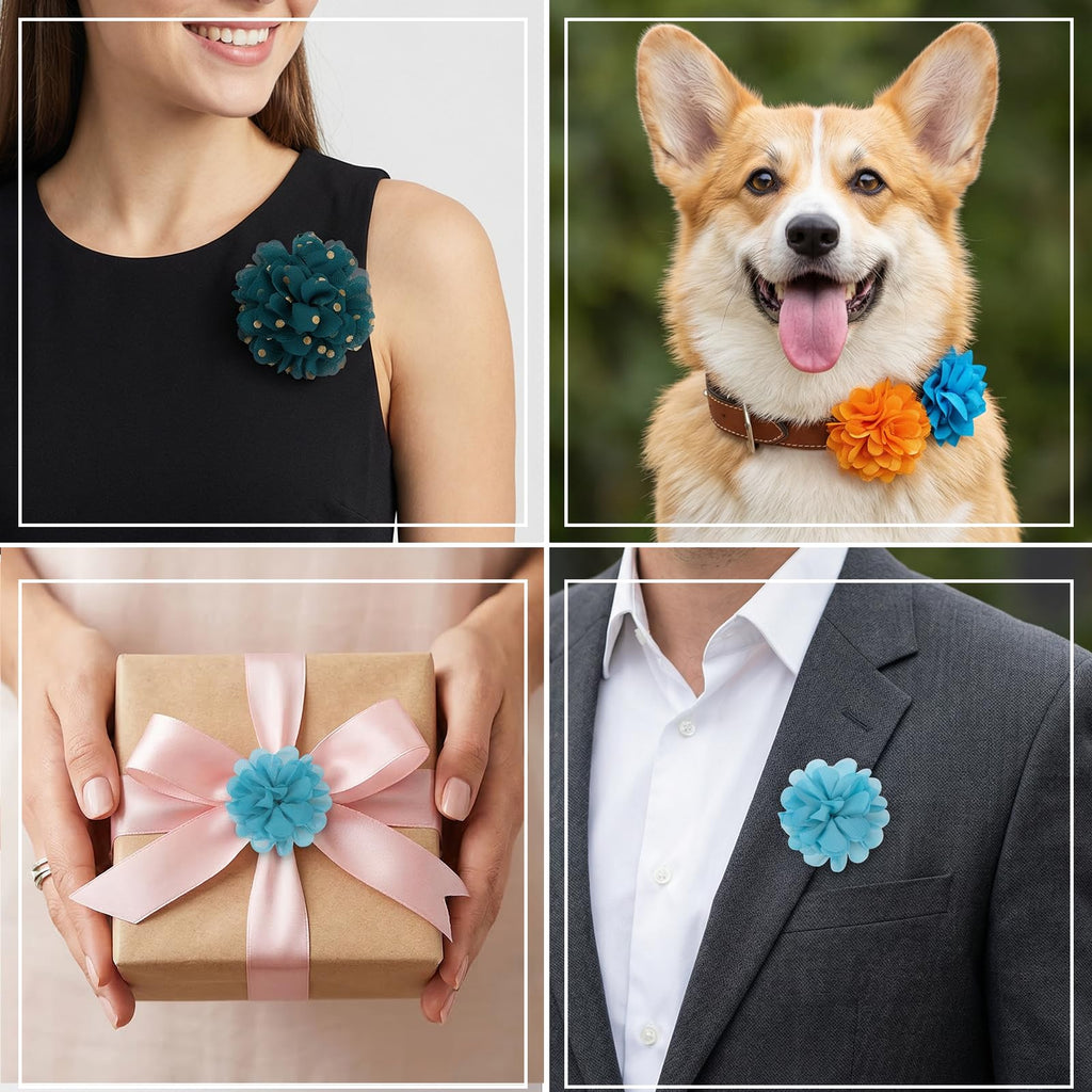 Multi Color Soft Chiffon Dog Collar Flower Bows G363925