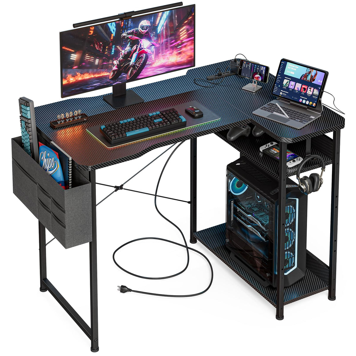 L Shaped Gaming Desk 40 Inch Black Carbon D774