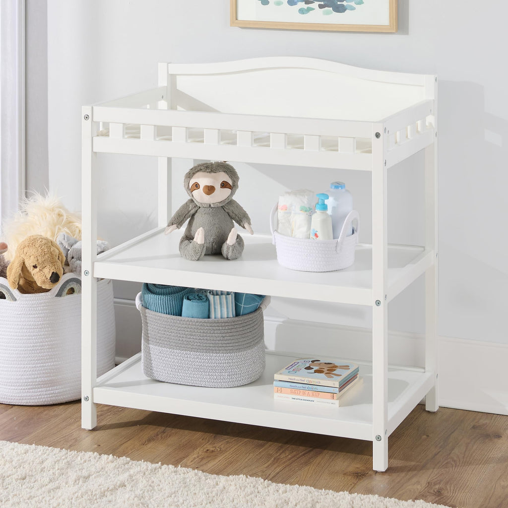 White Baby Changing Table with Pad & Storage Shelves E9421