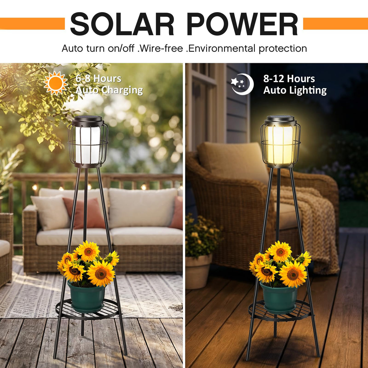 2 Pack Waterproof Solar Floor Lamp & Metal Planter Holder G261