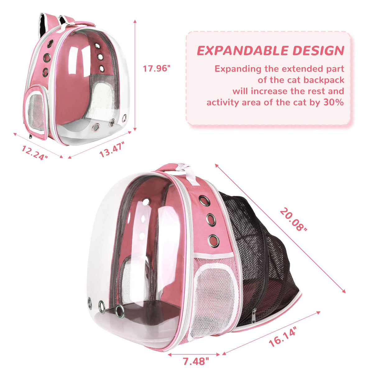Expandable Pet Backpack Carrier for Under 15 lbs (Pink) F704715