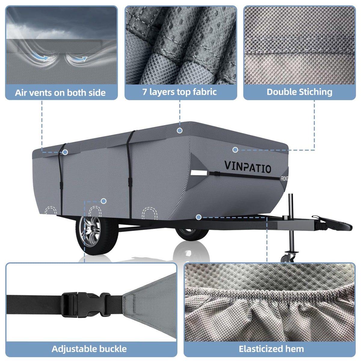 Waterproof Anti-UV Pop Up Camper Cover Fits 14'-16' Trailers W53012