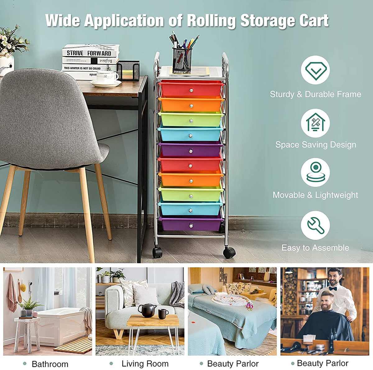 10 Drawer Rolling Storage Organizer Cart Q280