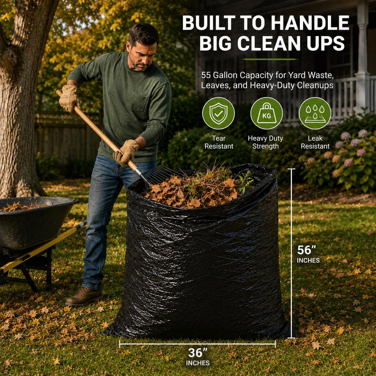 55 Gallon 2 Mil Black Heavy Duty Trash Bags, 20 Count T486623