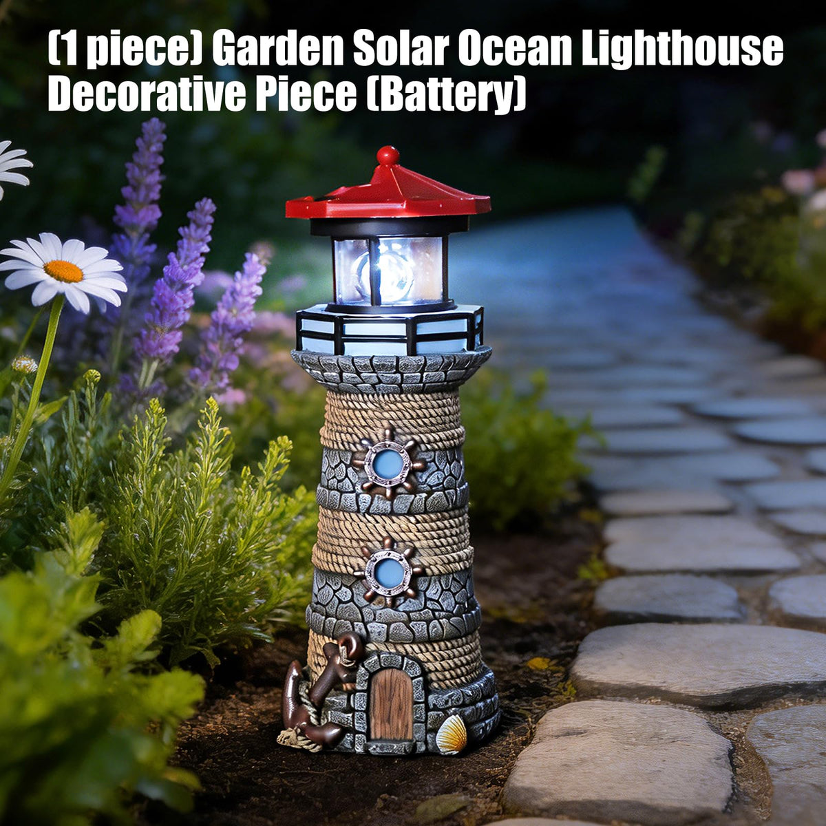 Solar Powered Resin Lighthouse Ornament F21638