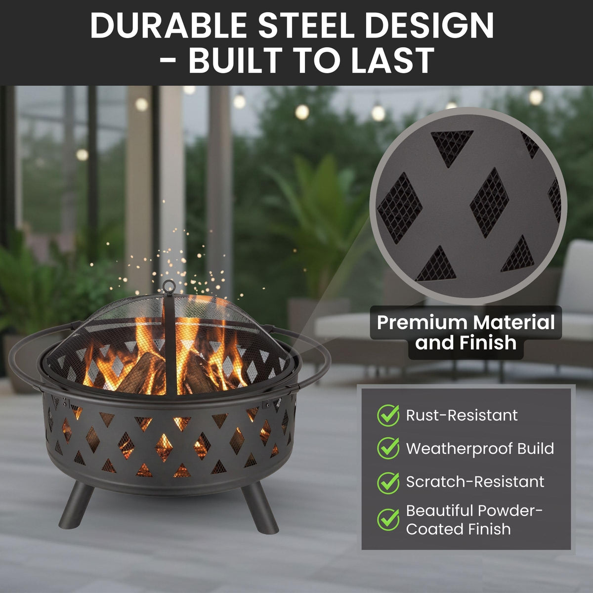 Black 32-Inch Outdoor Fire Pit V4683