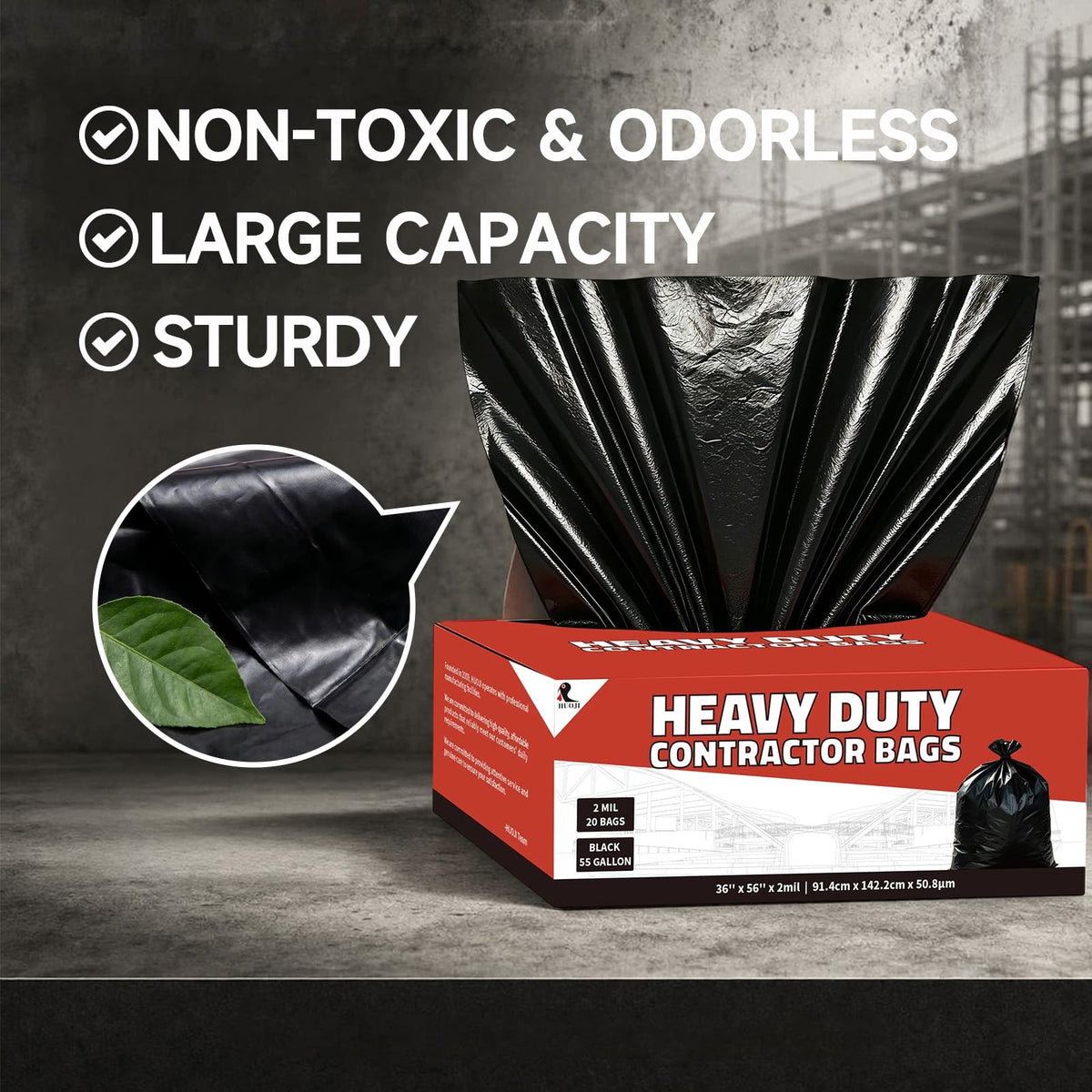 55 Gallon 2 Mil Black Heavy Duty Trash Bags, 20 Count T486623