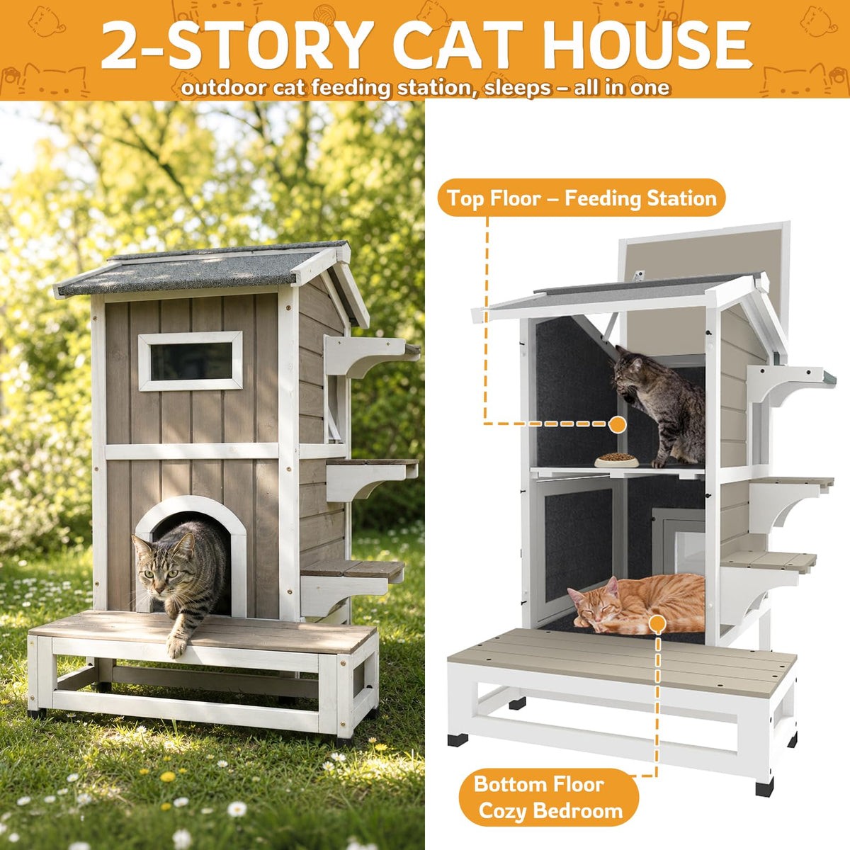 Weatherproof Wooden Outdoor Cat House Q1912