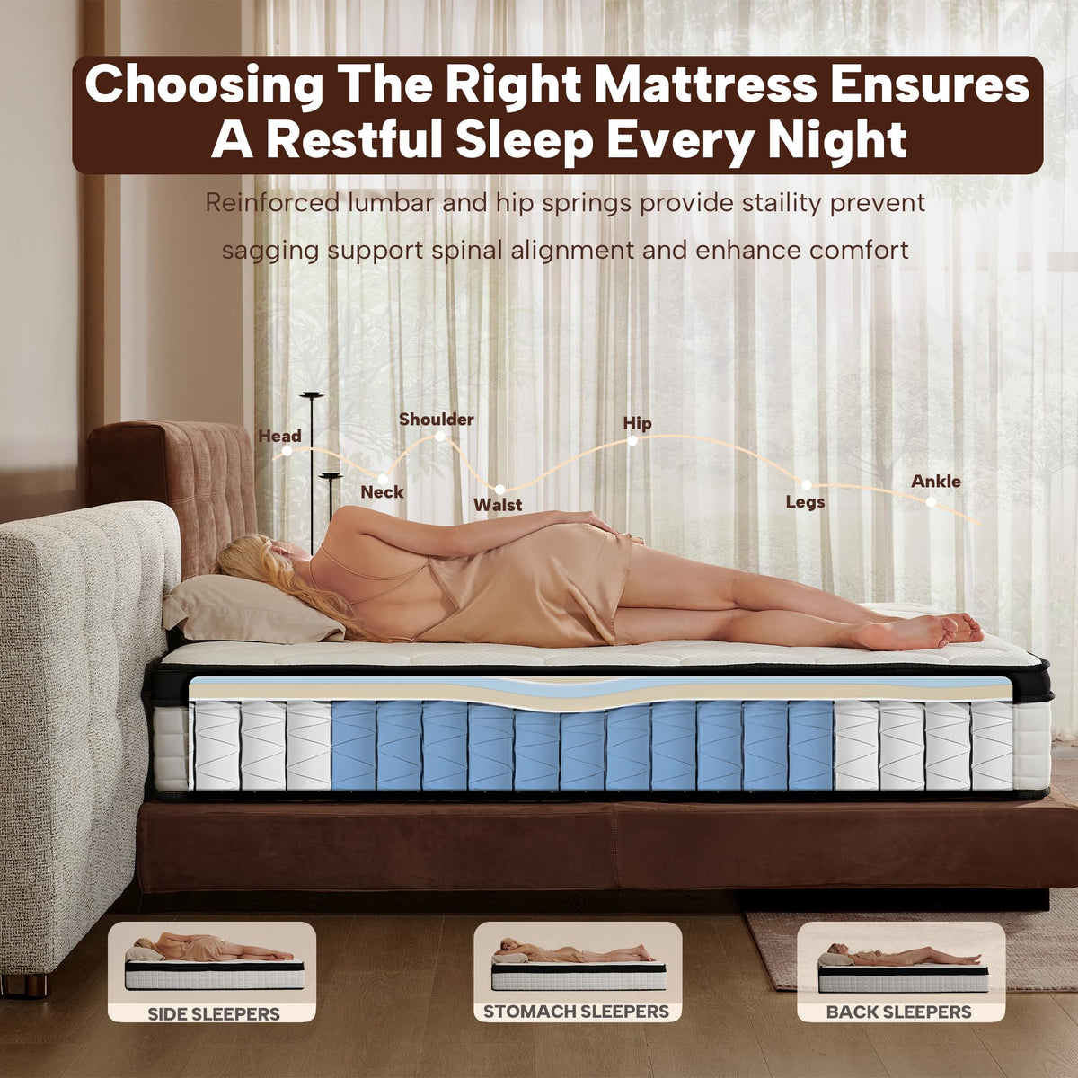 Full Size 12 Inch Memory Foam Pocket Spring Medium Firm Mattress H466