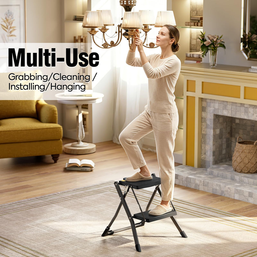 2 Step Folding Stool Ladder 330lb Cap Black Z63943