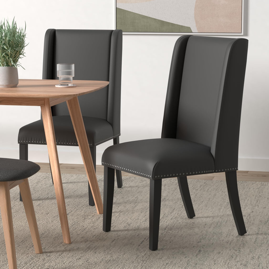 Black Faux Leather Upholstered Dining Chairs H757