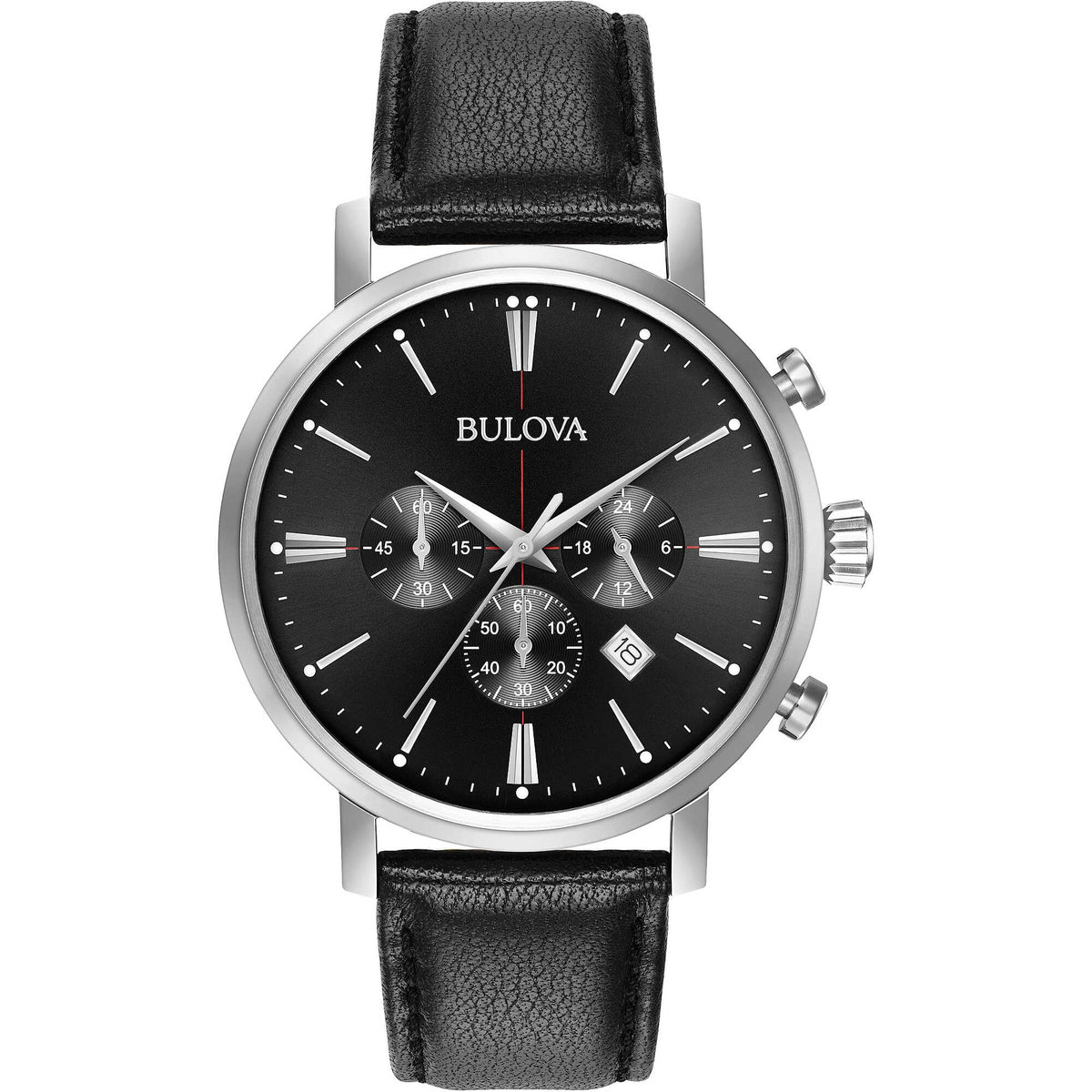 Men's Stainless Steel Chronograph Watch with Black Leather Strap M3890