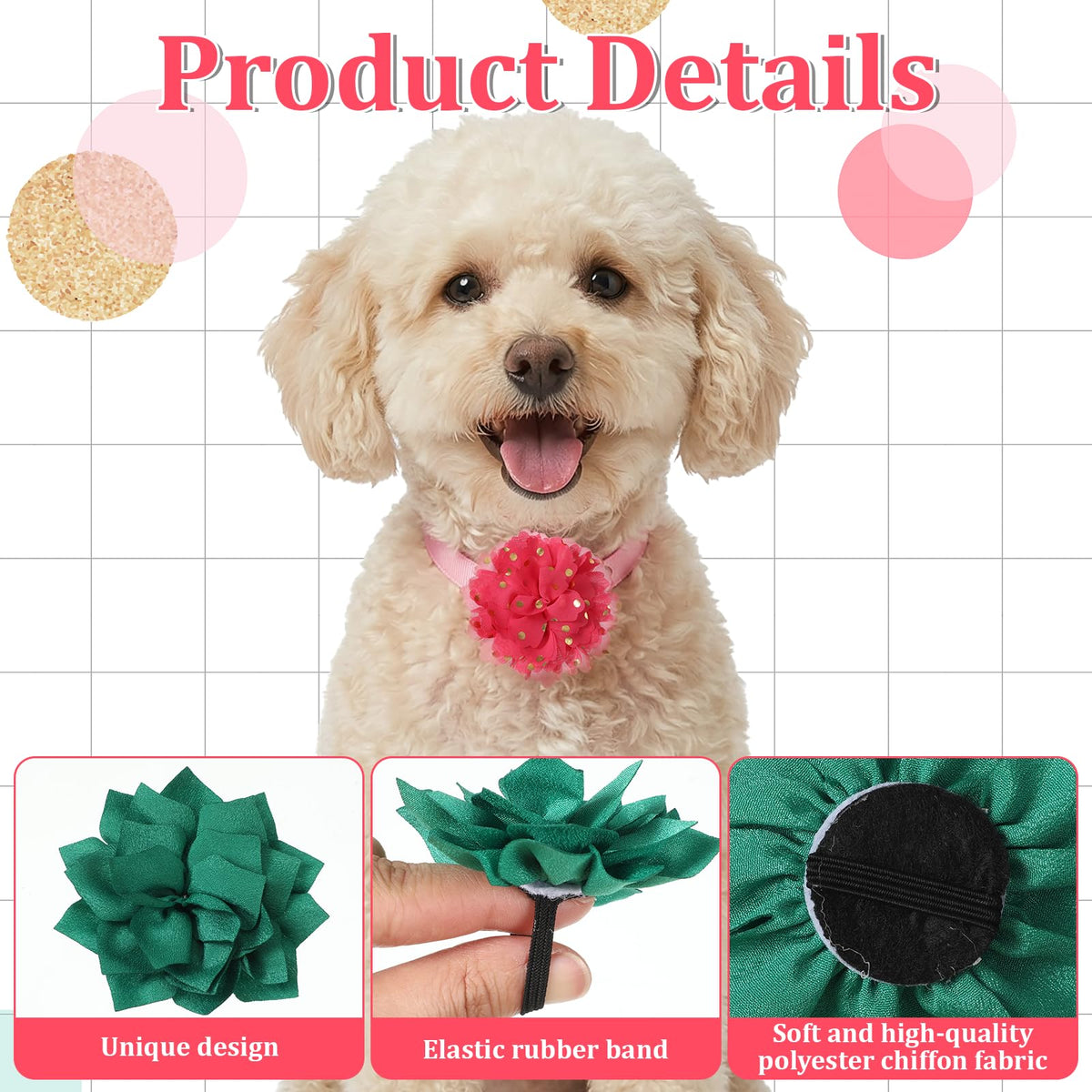 Multi Color Soft Chiffon Dog Collar Flower Bows G363925