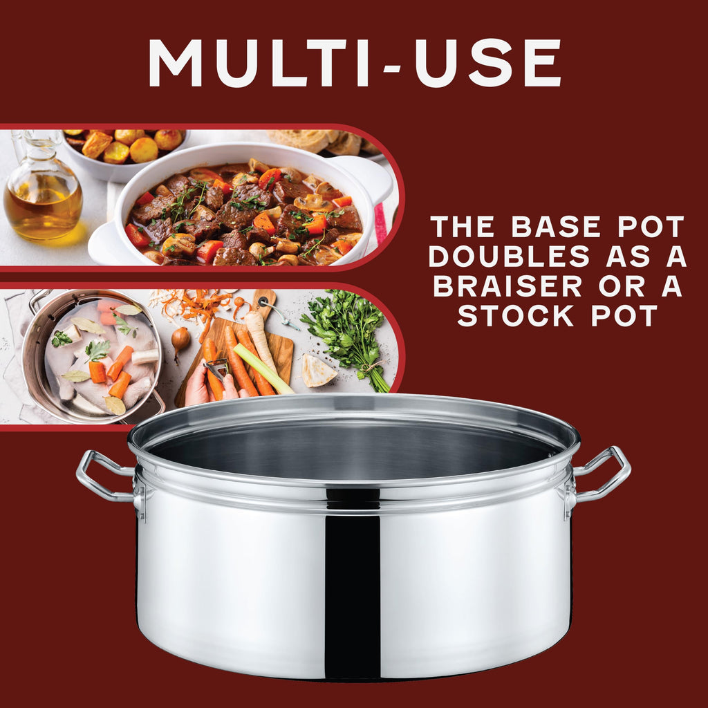 Extra Large Stainless Steel Stock Pot Steamer and Braiser Combo 40 QT H16595