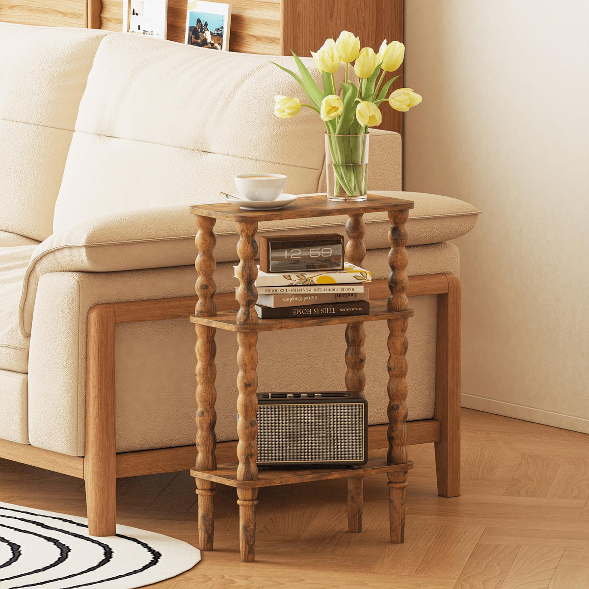 Side Table with Storage Shelf, 3-Tier Small Coffee Table B76770
